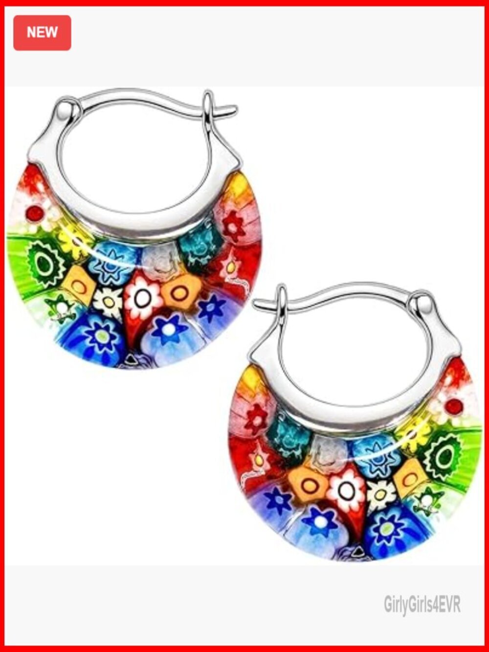 Stainless Steel Murano Glass Hoop Earrings, 25x27mm Statement Hoops